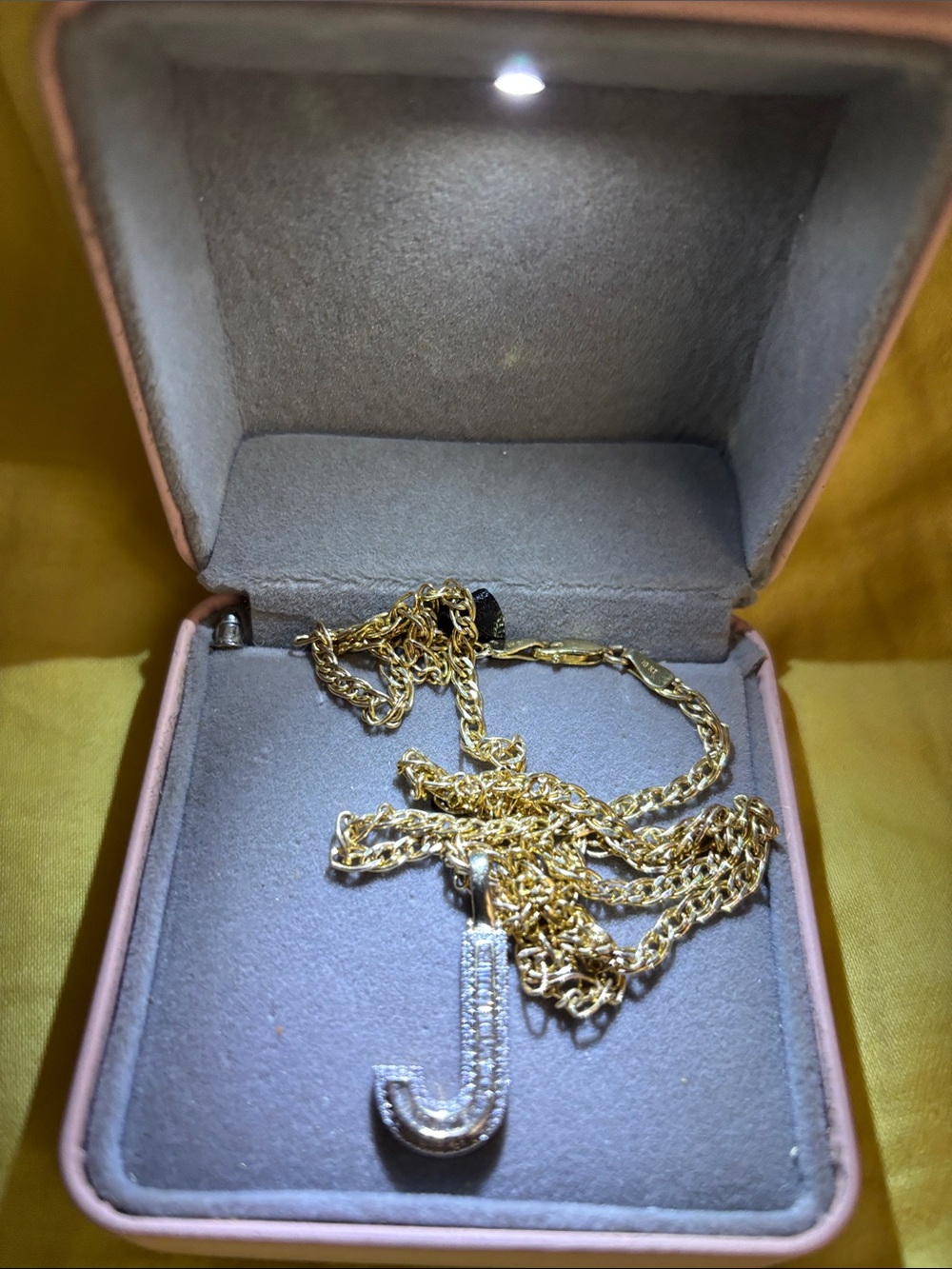 14k Solid Gold Chain Necklace Diamond J Initial Pendant - Picture 2 of 6